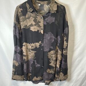 SHEIN Relaxed Brown and Tan Notched Collar Button Down Shirt